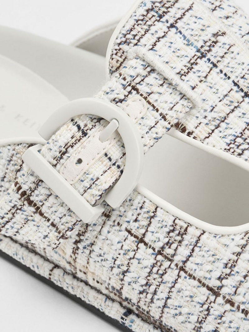 Σαγιοναρεσ Charles And Keith Cut-Out Tweed Buckled ασπρα | 91832-QOHW