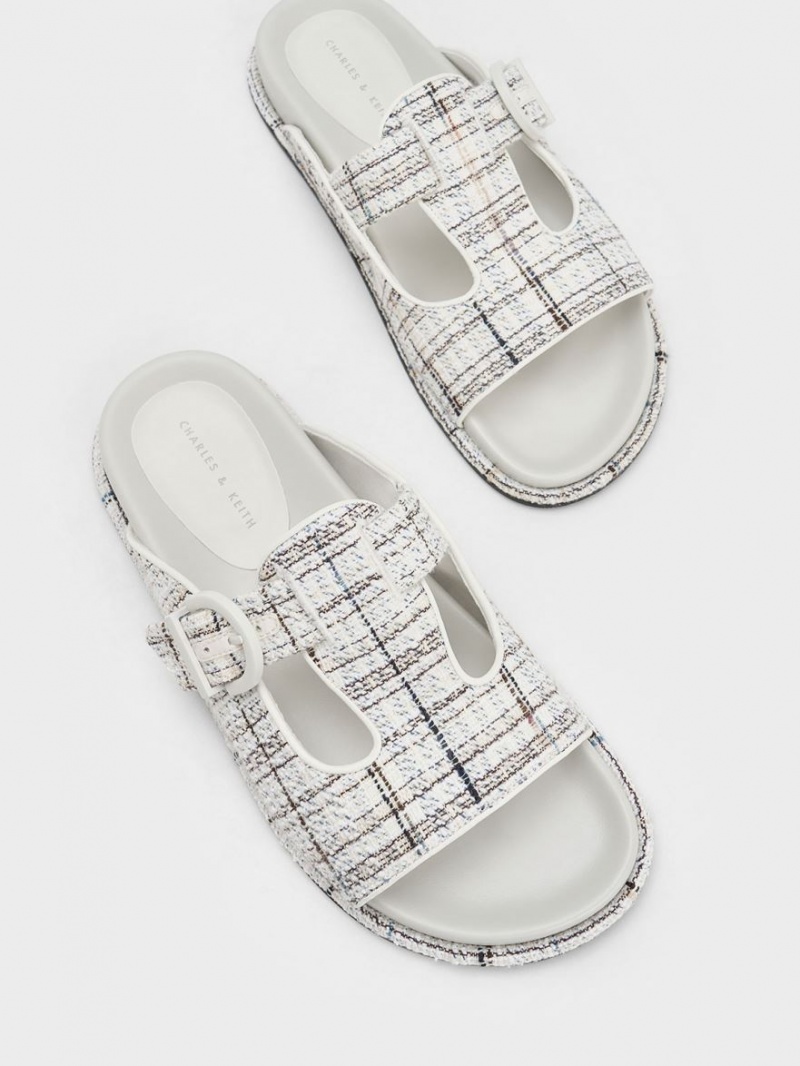 Σαγιοναρεσ Charles And Keith Cut-Out Tweed Buckled ασπρα | 91832-QOHW