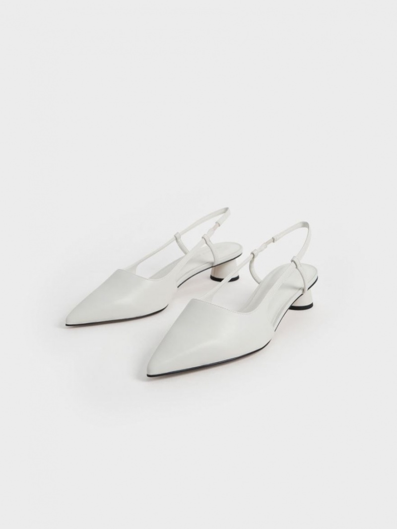 Γοβεσ Charles And Keith Cylindrical Heel Slingback ασπρα | 89312-XUDQ