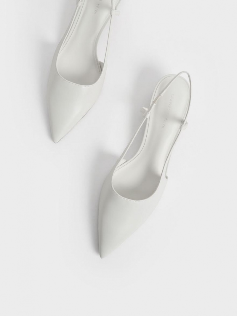 Γοβεσ Charles And Keith Cylindrical Heel Slingback ασπρα | 89312-XUDQ