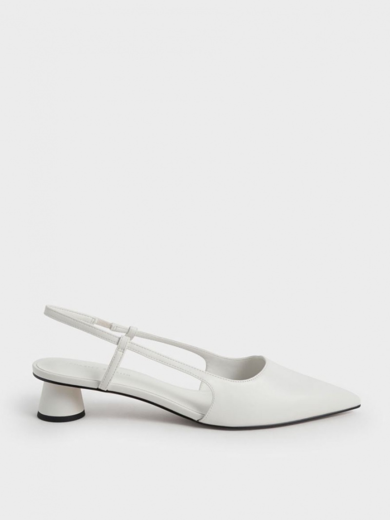Γοβεσ Charles And Keith Cylindrical Heel Slingback ασπρα | 89312-XUDQ