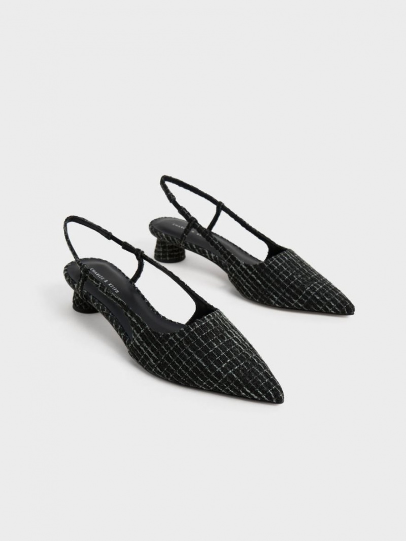 Γοβεσ Charles And Keith Cylindrical Heel Tweed Slingback μαυρα | 35819-TCSK