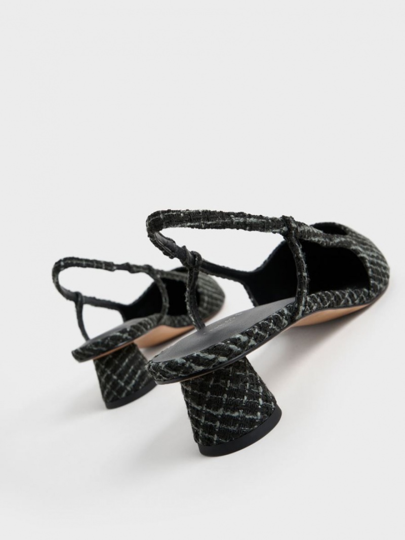 Γοβεσ Charles And Keith Cylindrical Heel Tweed Slingback μαυρα | 35819-TCSK