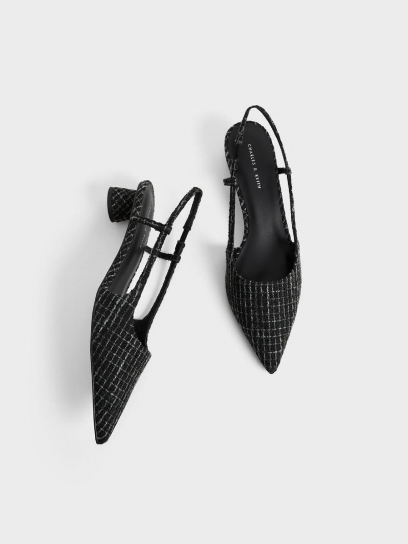 Γοβεσ Charles And Keith Cylindrical Heel Tweed Slingback μαυρα | 35819-TCSK