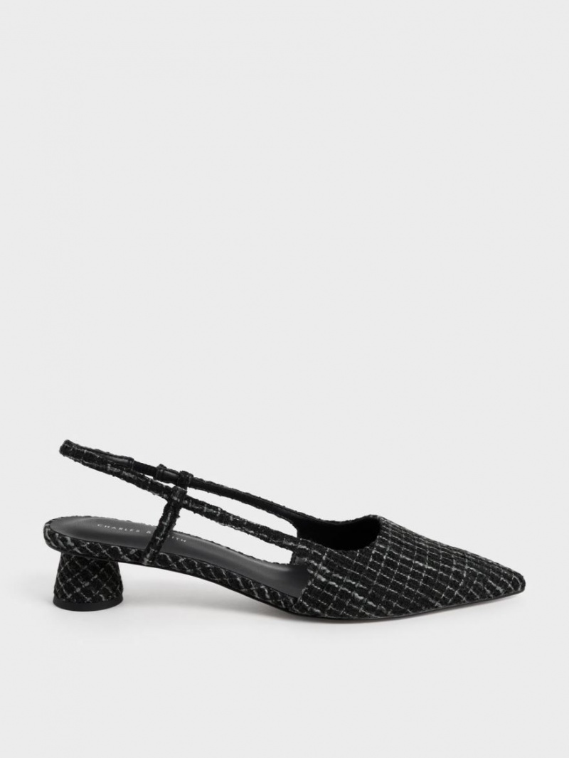 Γοβεσ Charles And Keith Cylindrical Heel Tweed Slingback μαυρα | 35819-TCSK