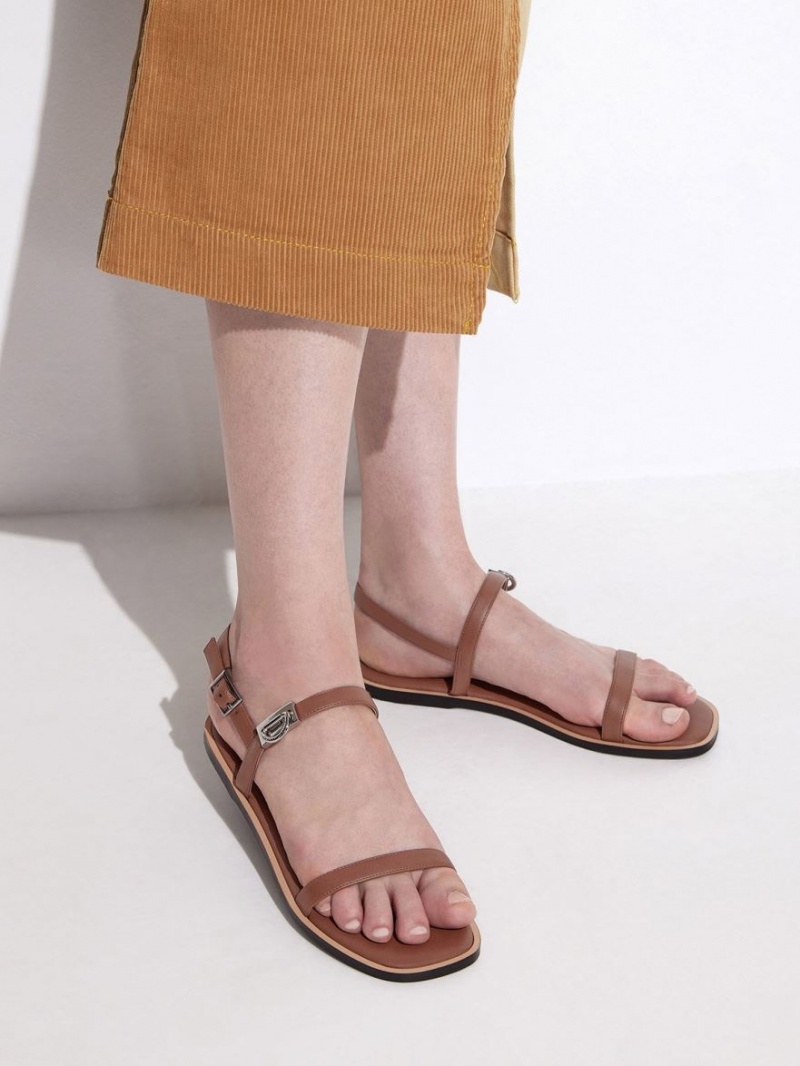 Σανδαλια Charles And Keith Double Metallic πόρπης καφε | 17396-IDUV