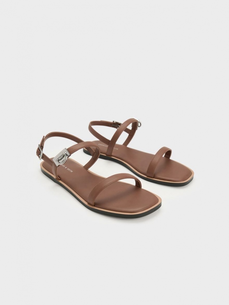 Σανδαλια Charles And Keith Double Metallic πόρπης καφε | 17396-IDUV