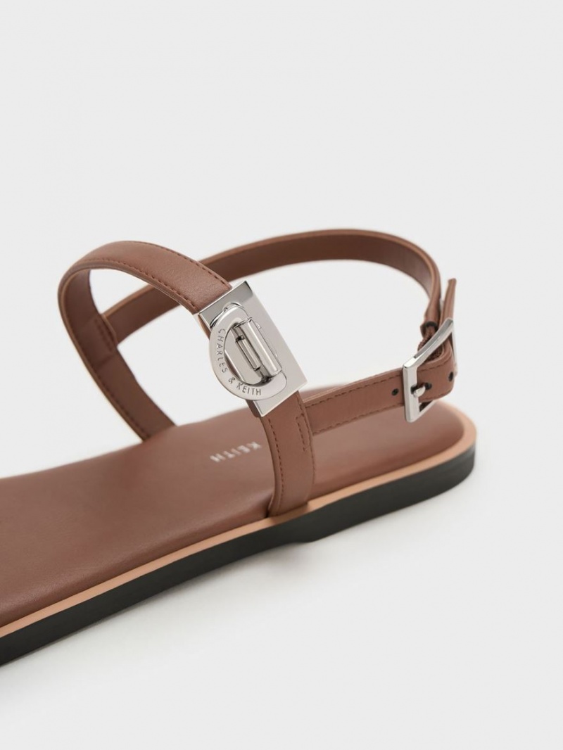 Σανδαλια Charles And Keith Double Metallic πόρπης καφε | 17396-IDUV