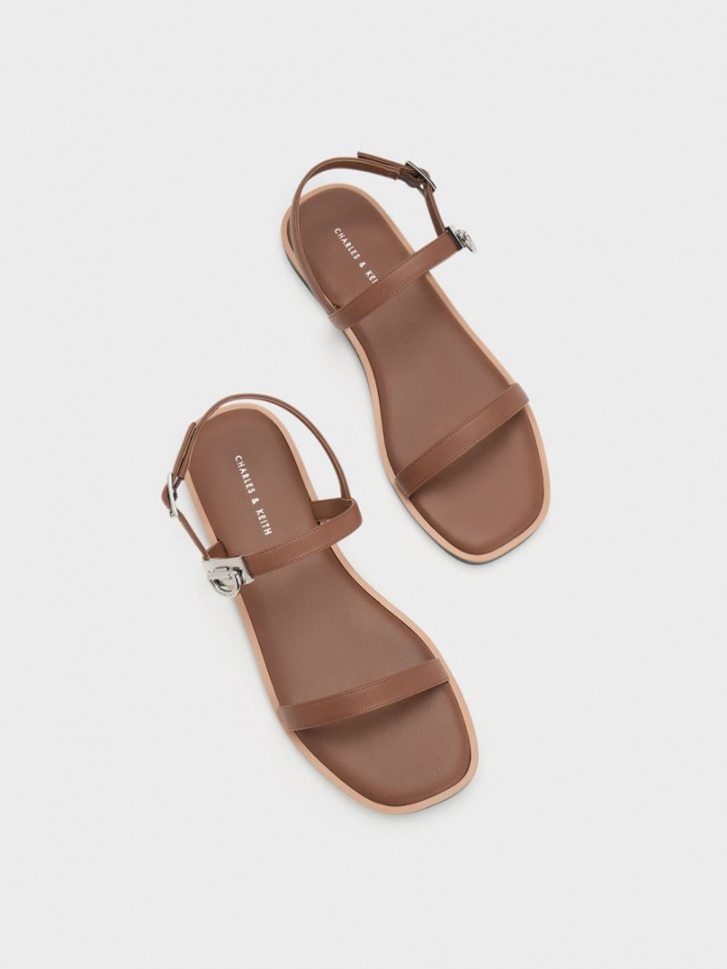Σανδαλια Charles And Keith Double Metallic πόρπης καφε | 17396-IDUV