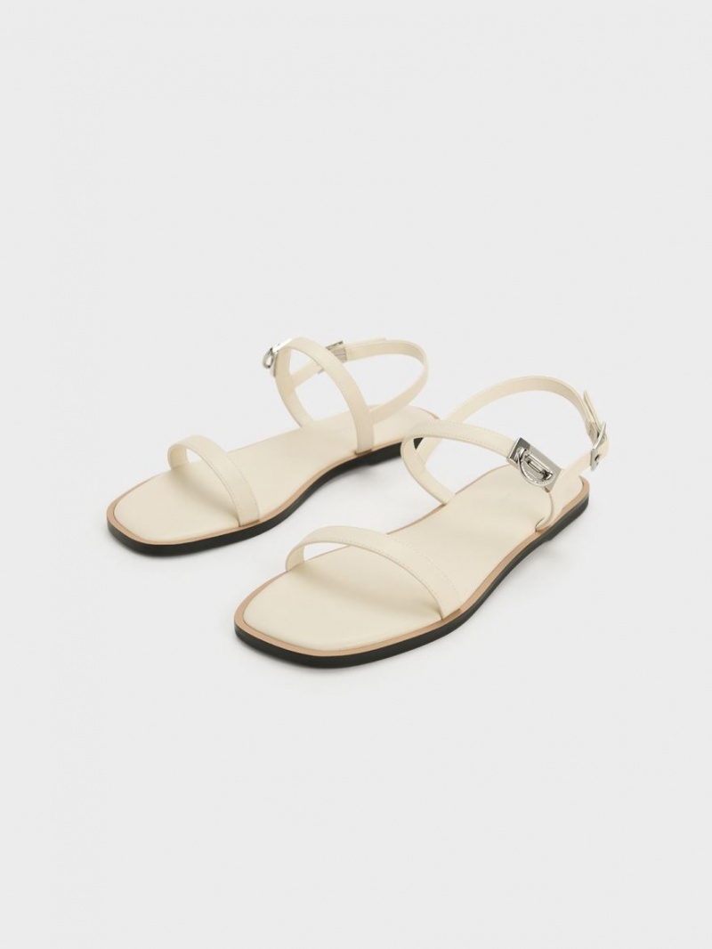 Σανδαλια Charles And Keith Double Metallic πόρπης Μπεζ | 59812-VPNY