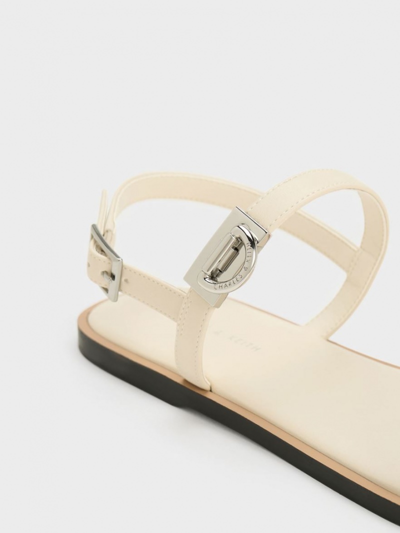 Σανδαλια Charles And Keith Double Metallic πόρπης Μπεζ | 59812-VPNY