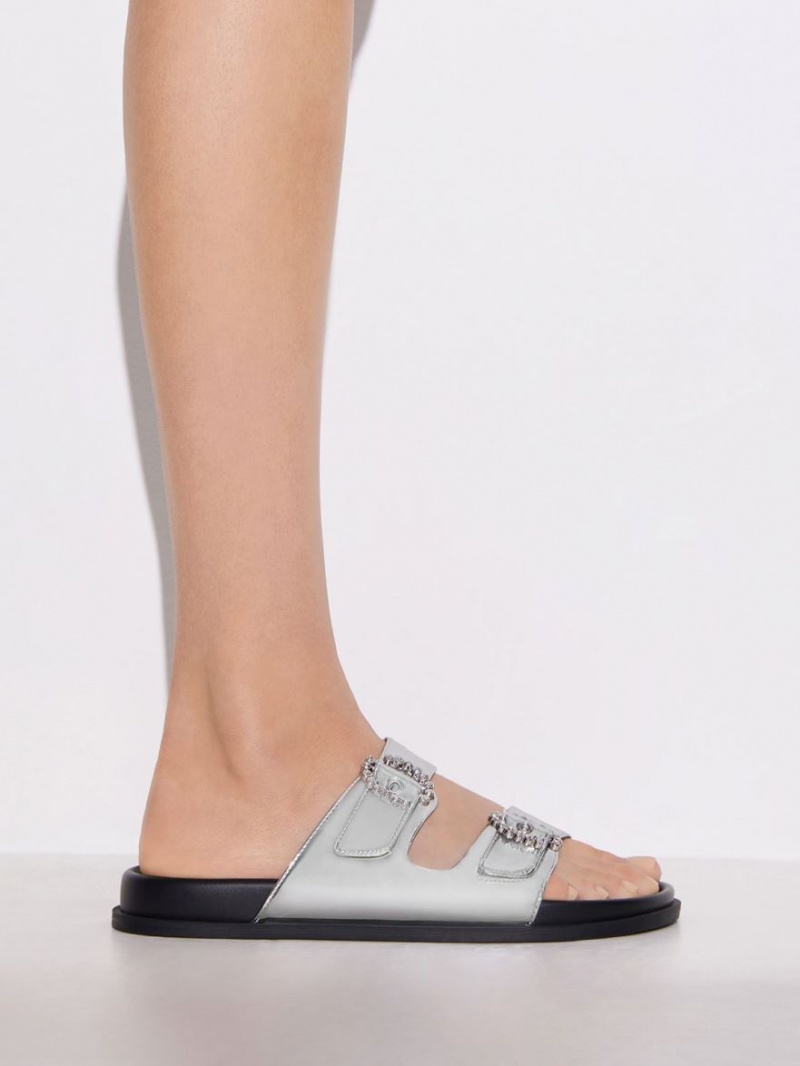 Σαγιοναρεσ Charles And Keith Embellished πόρπης Metallic ασημι | 75482-JZON