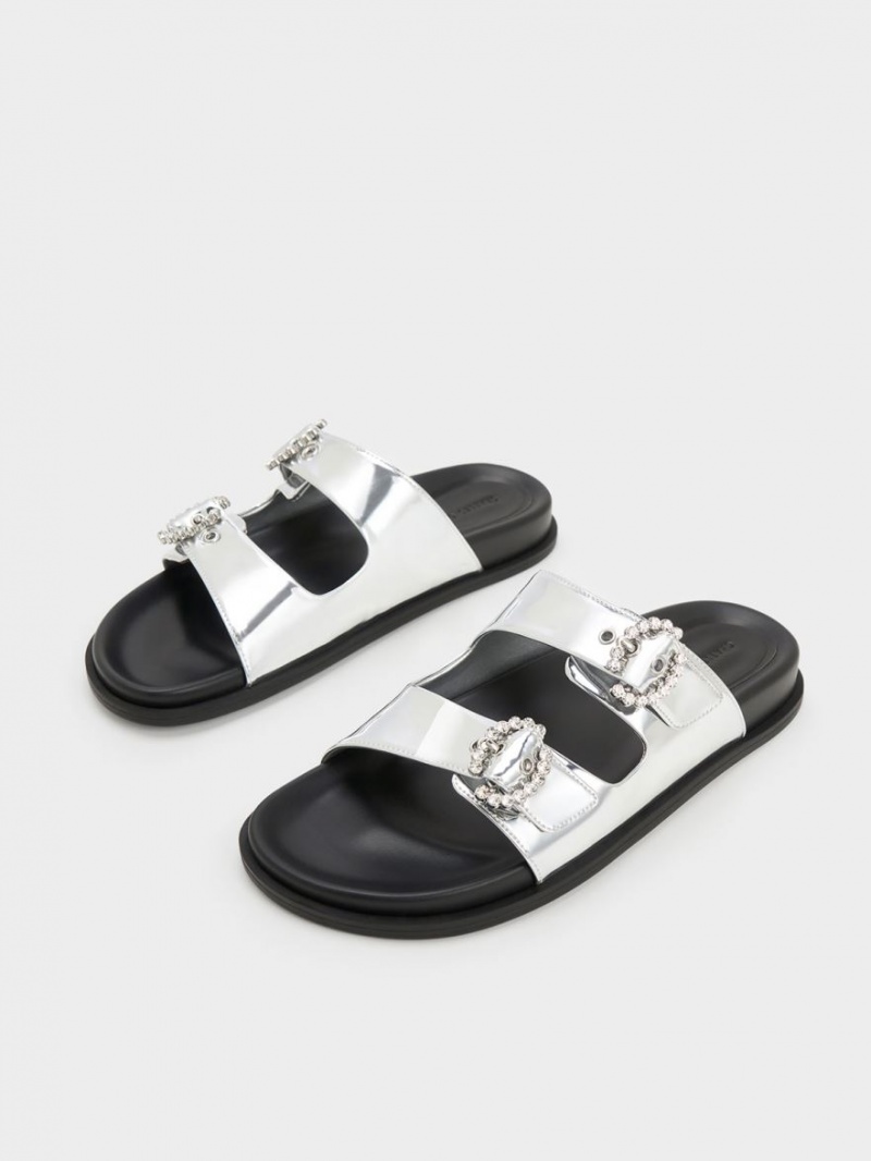 Σαγιοναρεσ Charles And Keith Embellished πόρπης Metallic ασημι | 75482-JZON
