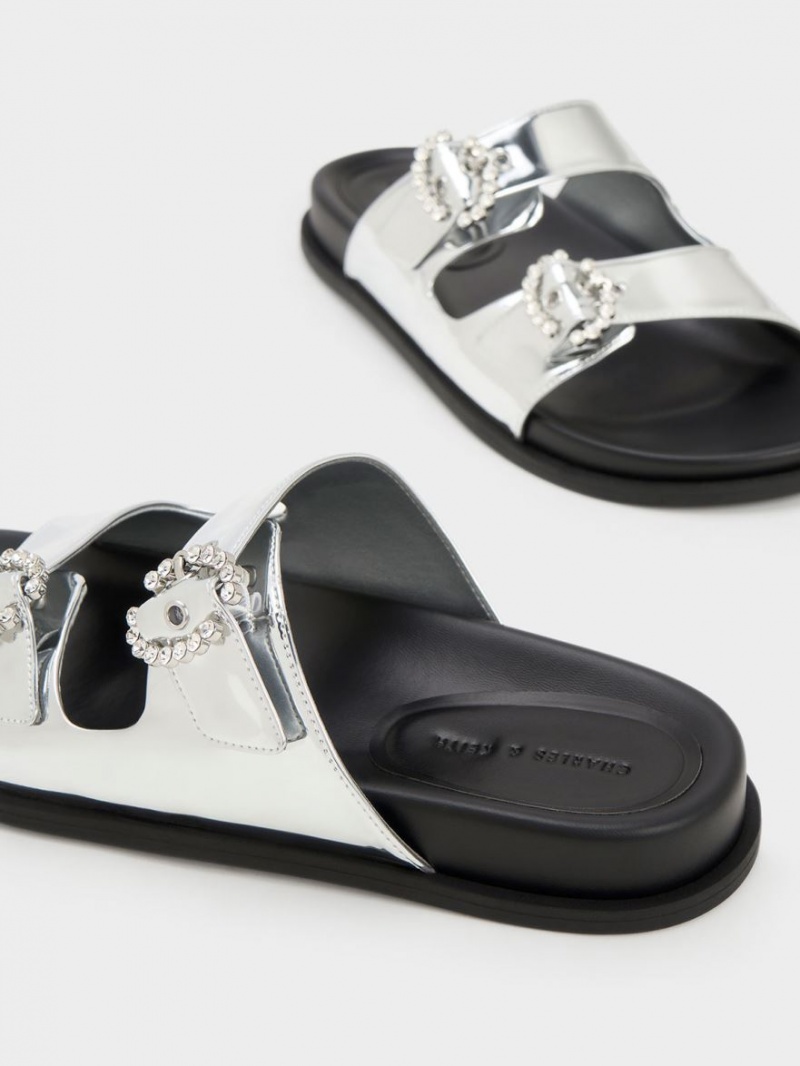 Σαγιοναρεσ Charles And Keith Embellished πόρπης Metallic ασημι | 75482-JZON