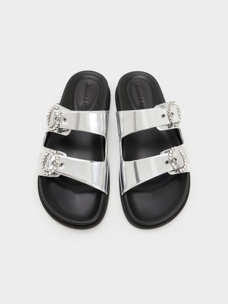 Σαγιοναρεσ Charles And Keith Embellished πόρπης Metallic ασημι | 75482-JZON