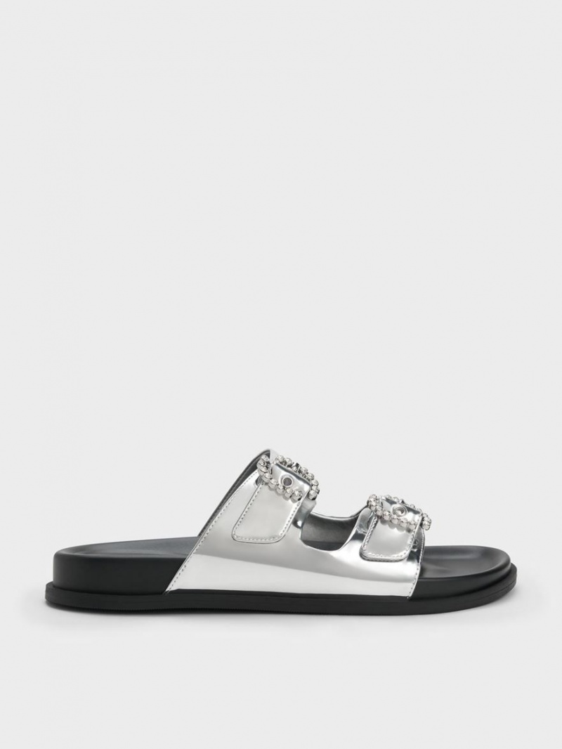 Σαγιοναρεσ Charles And Keith Embellished πόρπης Metallic ασημι | 75482-JZON