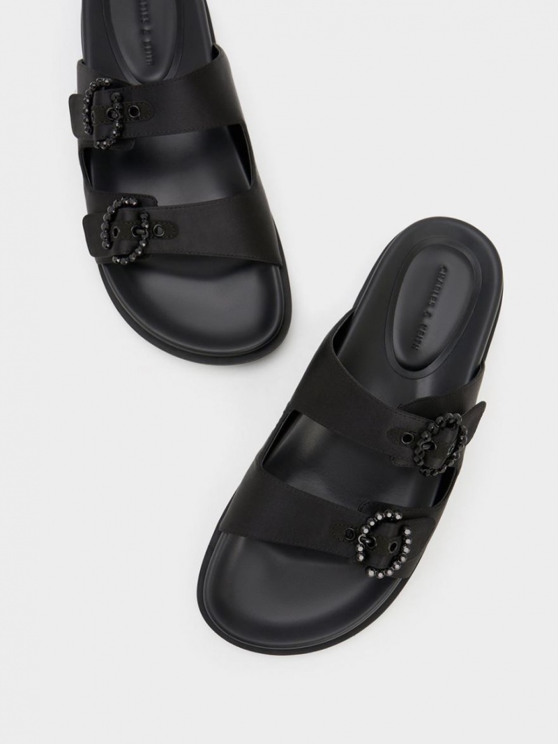 Σαγιοναρεσ Charles And Keith Embellished πόρπης Recycled Polyester μαυρα | 65217-BSLX