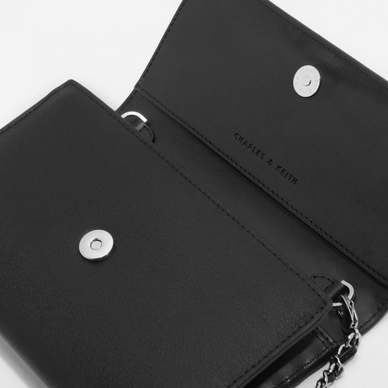 πορτοφολια Charles And Keith Front Flap μαυρα | 19238-BTHA