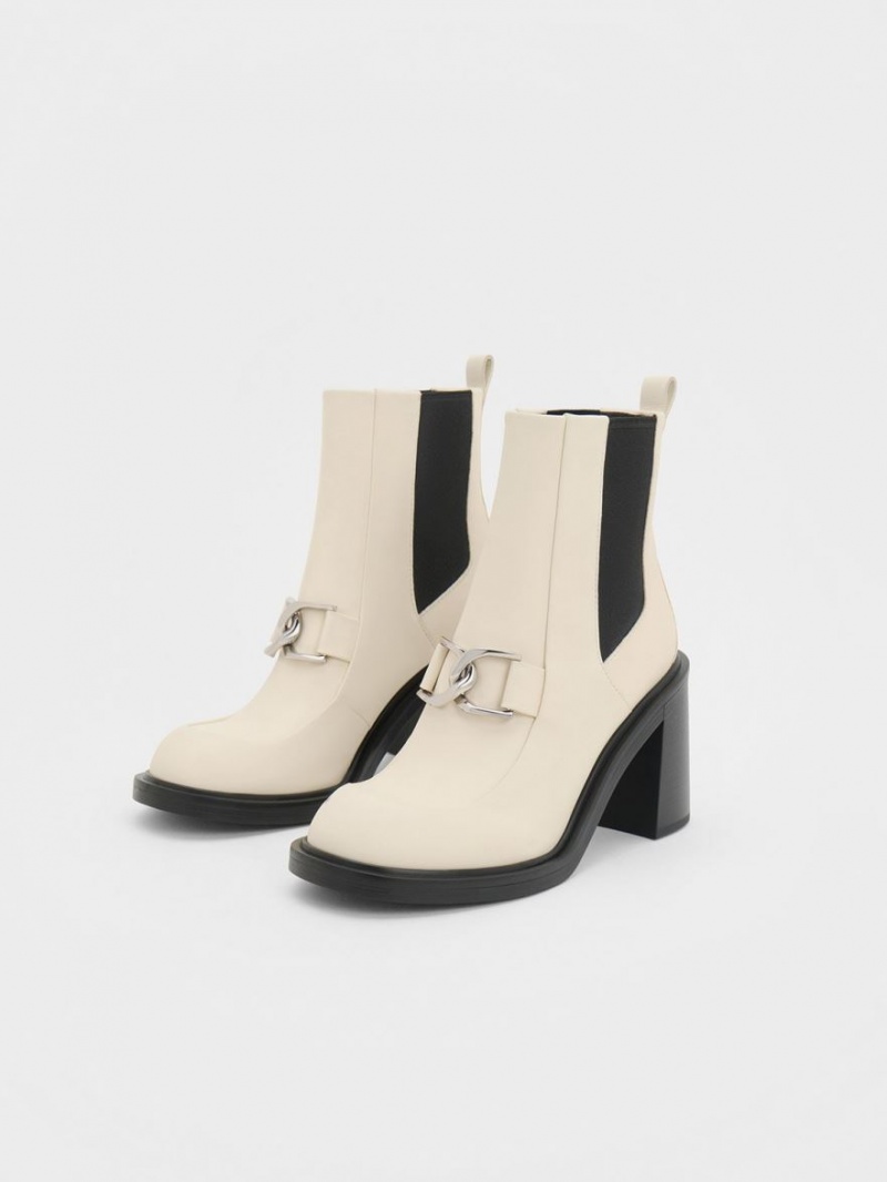 Μποτακια Charles And Keith Gabine Block Heel κρέμα | 89702-KOCG