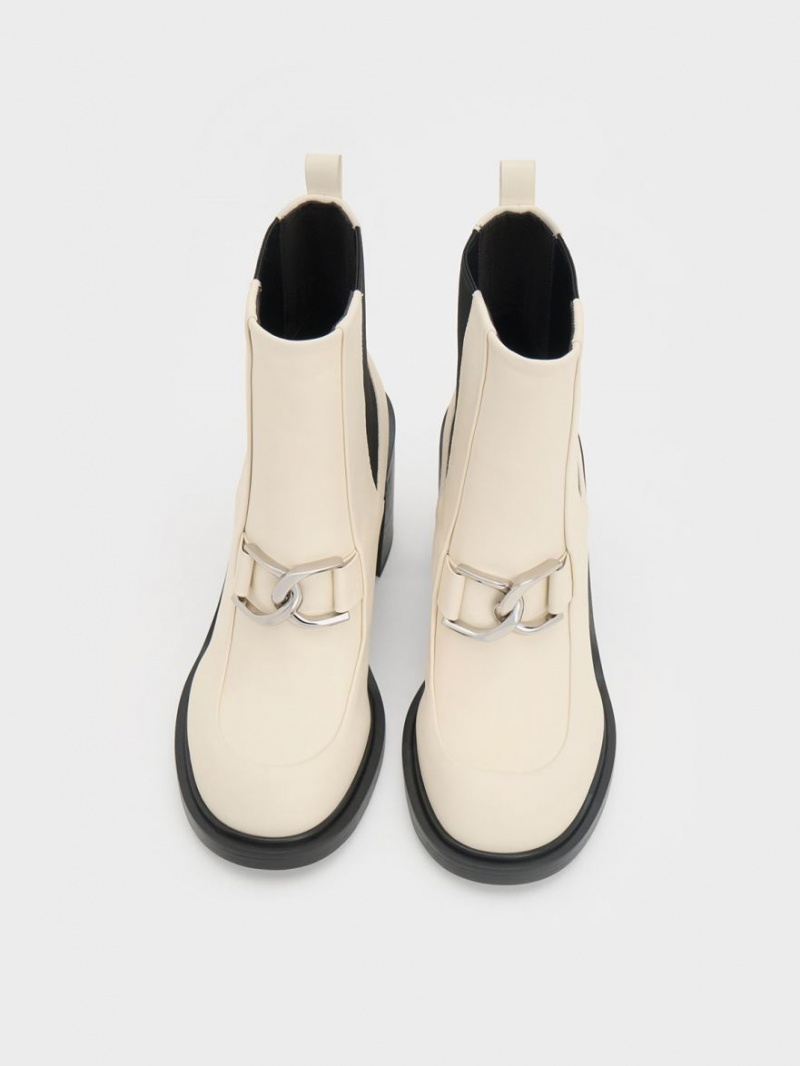 Μποτακια Charles And Keith Gabine Block Heel κρέμα | 89702-KOCG