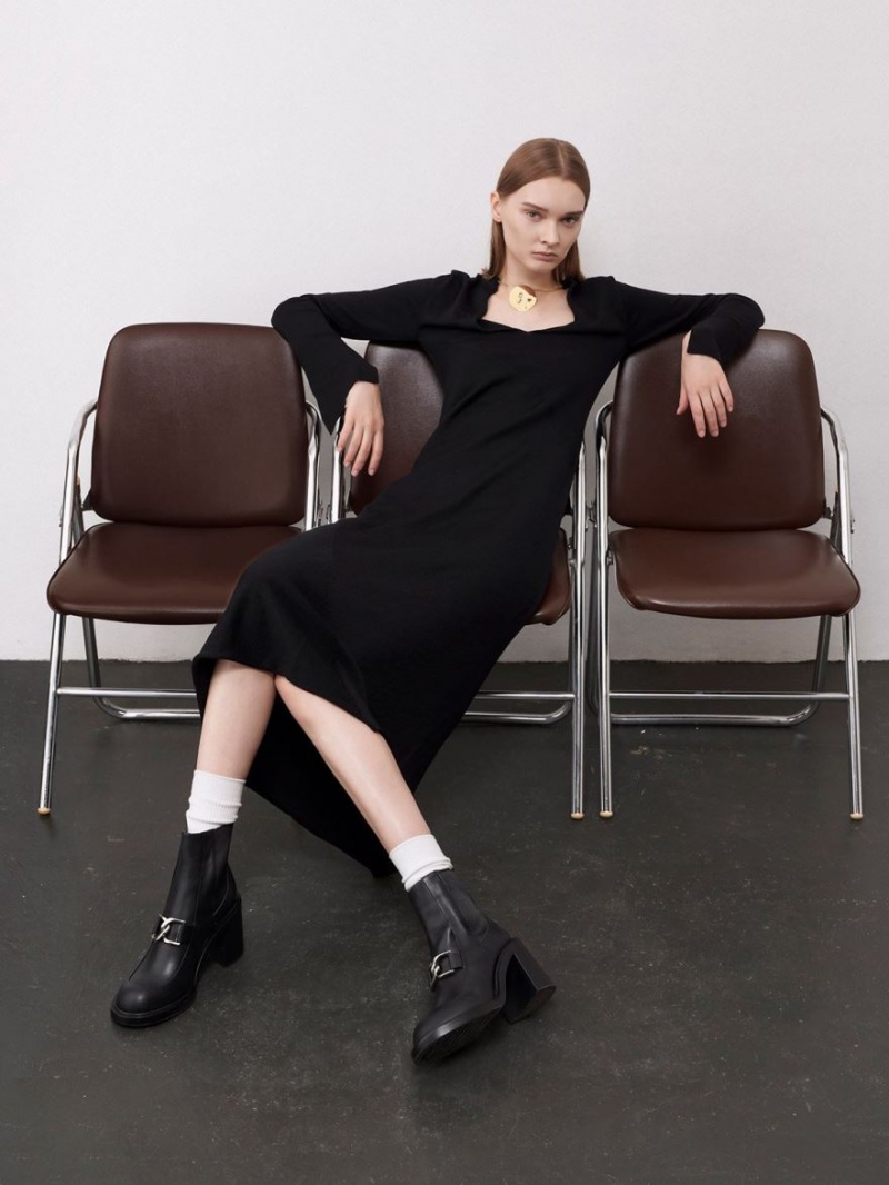 Μποτακια Charles And Keith Gabine Block Heel μαυρα | 90453-LNRQ