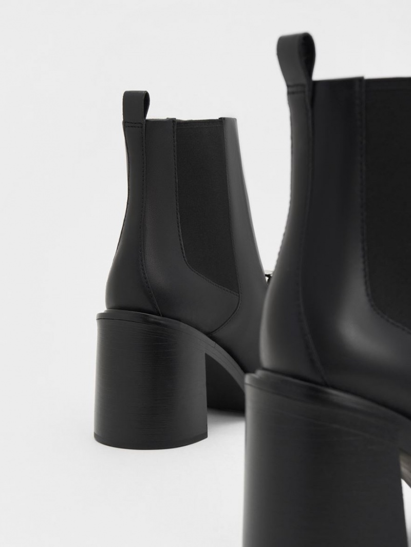 Μποτακια Charles And Keith Gabine Block Heel μαυρα | 90453-LNRQ