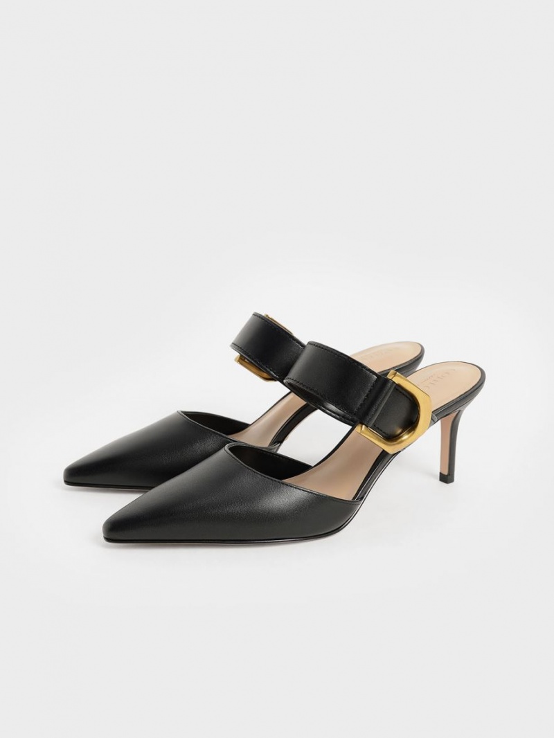 Γοβεσ Charles And Keith Gabine Buckled δερματινα Mule μαυρα | 09534-LKYD