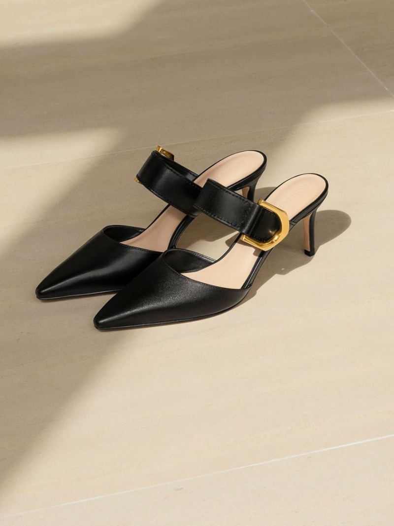 Γοβεσ Charles And Keith Gabine Buckled δερματινα Mule μαυρα | 09534-LKYD