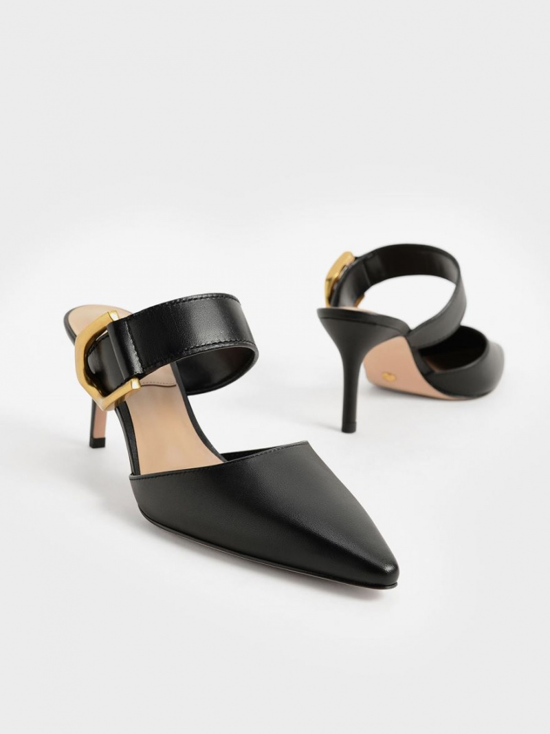 Γοβεσ Charles And Keith Gabine Buckled δερματινα Mule μαυρα | 09534-LKYD