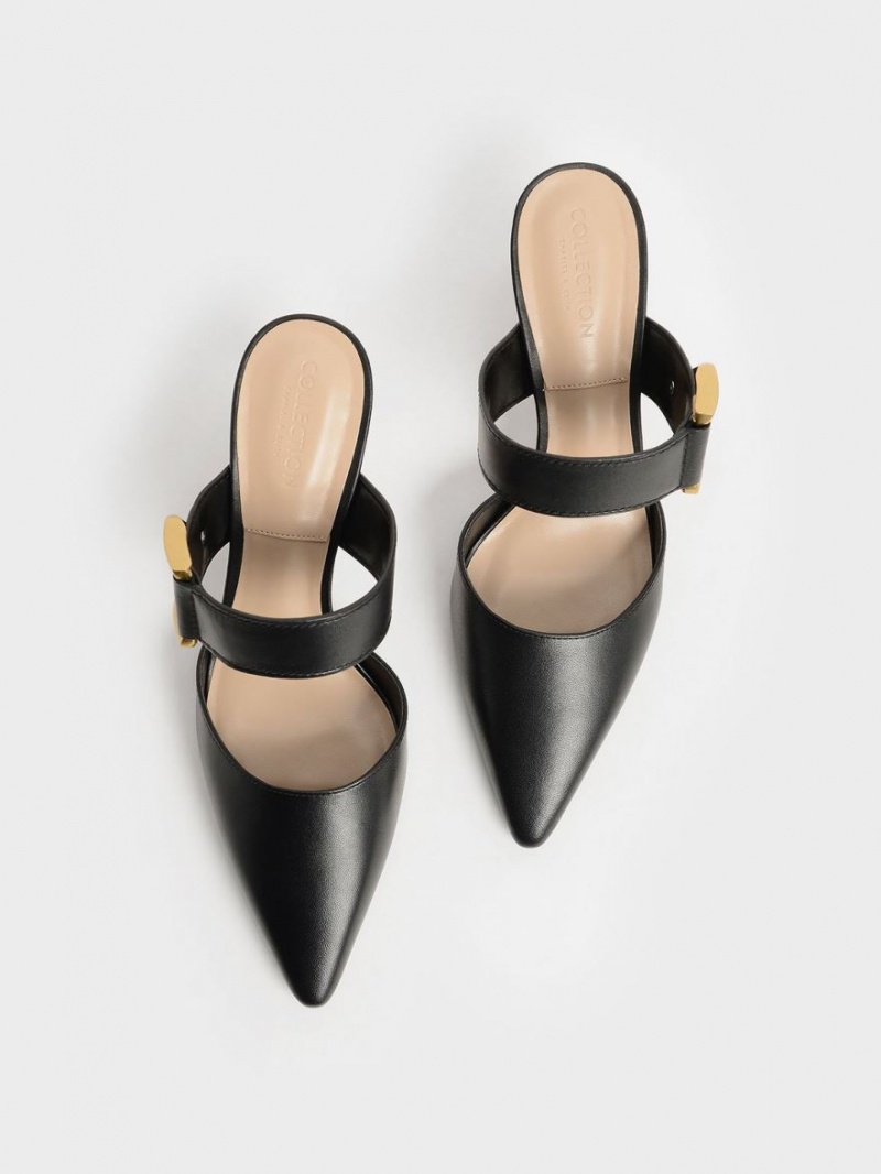 Γοβεσ Charles And Keith Gabine Buckled δερματινα Mule μαυρα | 09534-LKYD