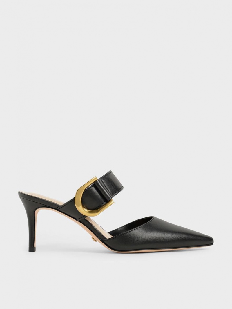 Γοβεσ Charles And Keith Gabine Buckled δερματινα Mule μαυρα | 09534-LKYD