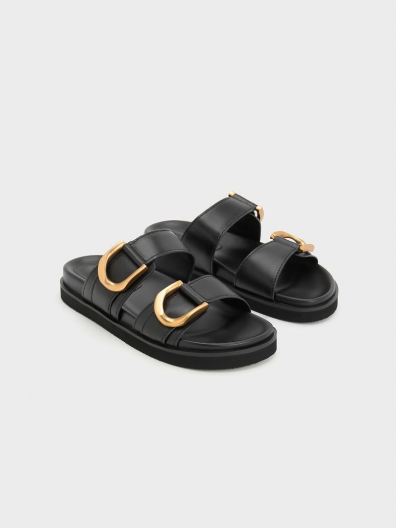 Σαγιοναρεσ Charles And Keith Gabine Buckled δερματινα μαυρα | 20631-NZSL