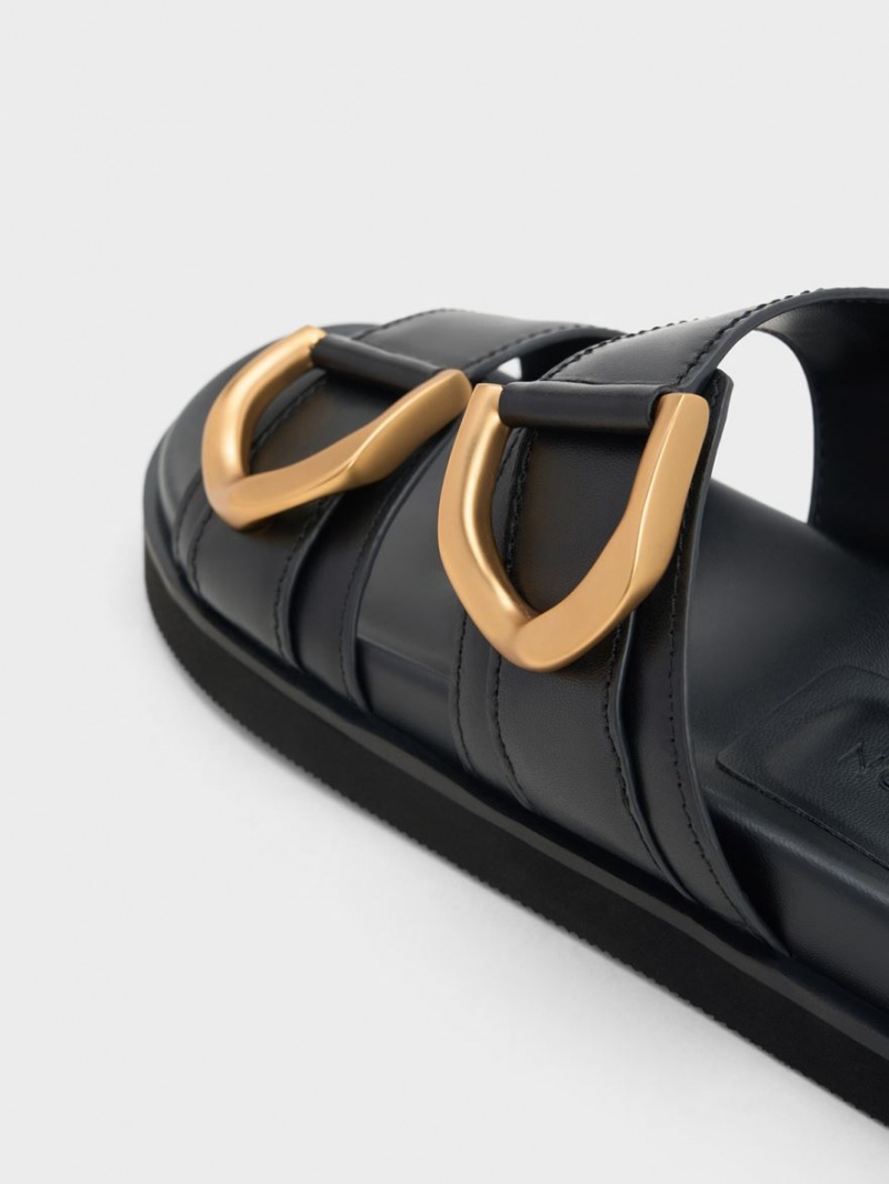 Σαγιοναρεσ Charles And Keith Gabine Buckled δερματινα μαυρα | 20631-NZSL