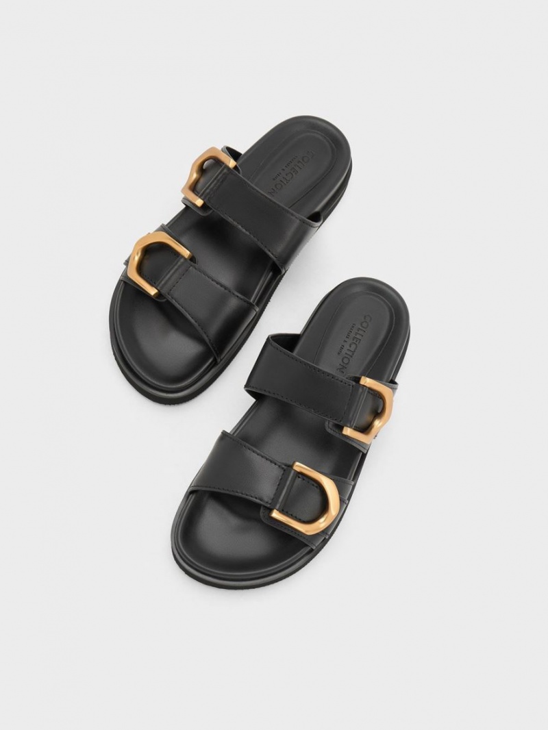 Σαγιοναρεσ Charles And Keith Gabine Buckled δερματινα μαυρα | 20631-NZSL