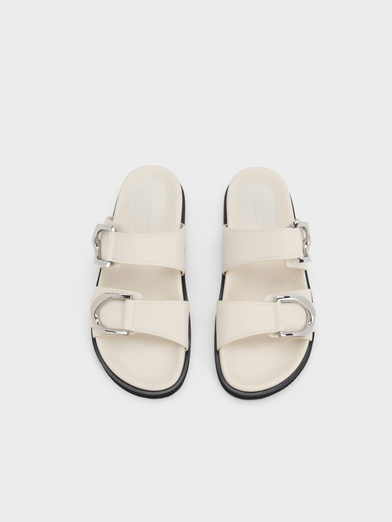 Σαγιοναρεσ Charles And Keith Gabine Buckled δερματινα ασπρα | 58130-DPLC