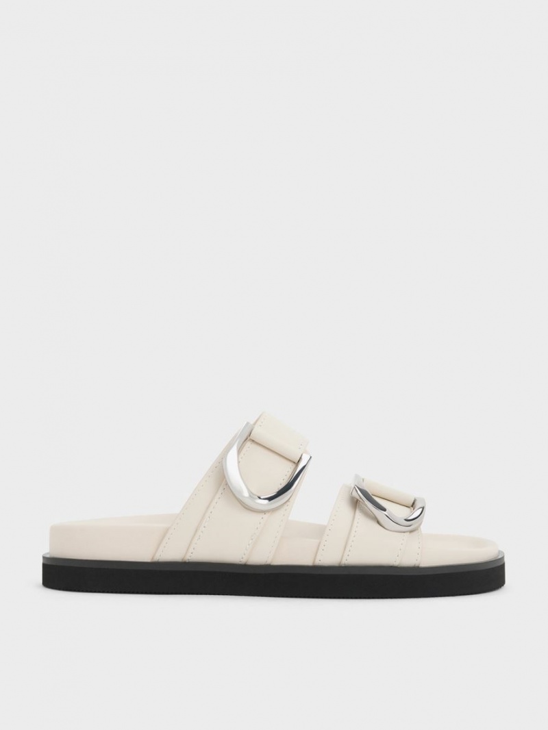 Σαγιοναρεσ Charles And Keith Gabine Buckled δερματινα ασπρα | 58130-DPLC