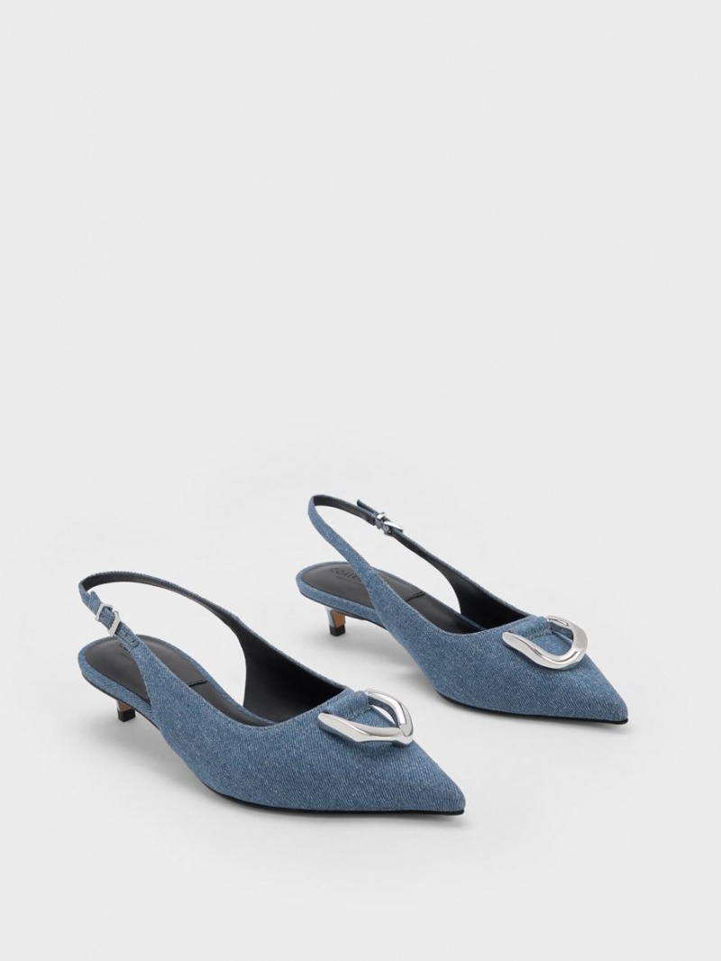 Γοβεσ Charles And Keith Gabine Denim Slingback μπλε | 97683-CZGR