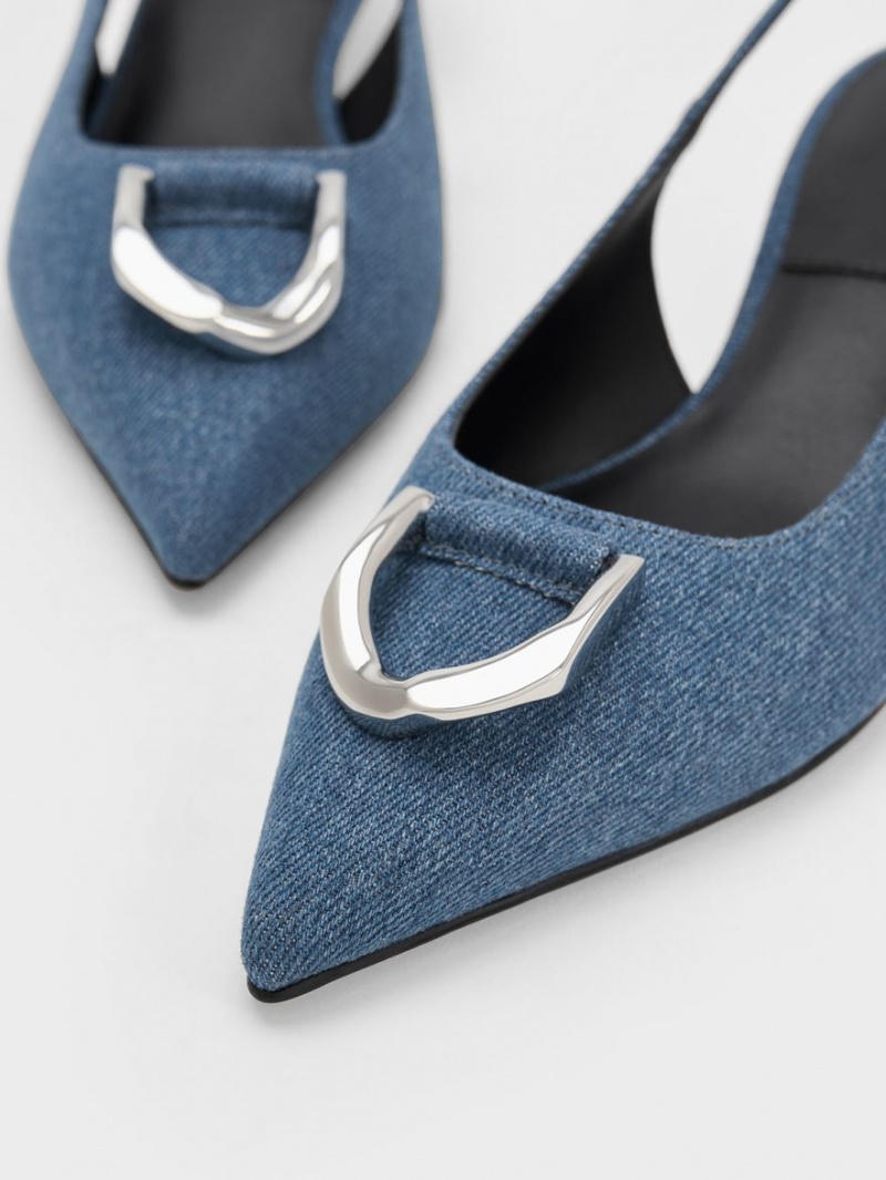 Γοβεσ Charles And Keith Gabine Denim Slingback μπλε | 97683-CZGR
