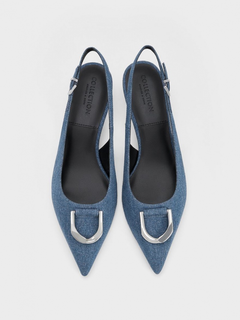 Γοβεσ Charles And Keith Gabine Denim Slingback μπλε | 97683-CZGR