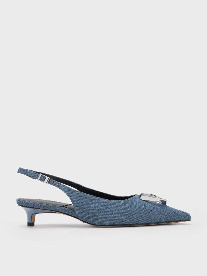 Γοβεσ Charles And Keith Gabine Denim Slingback μπλε | 97683-CZGR