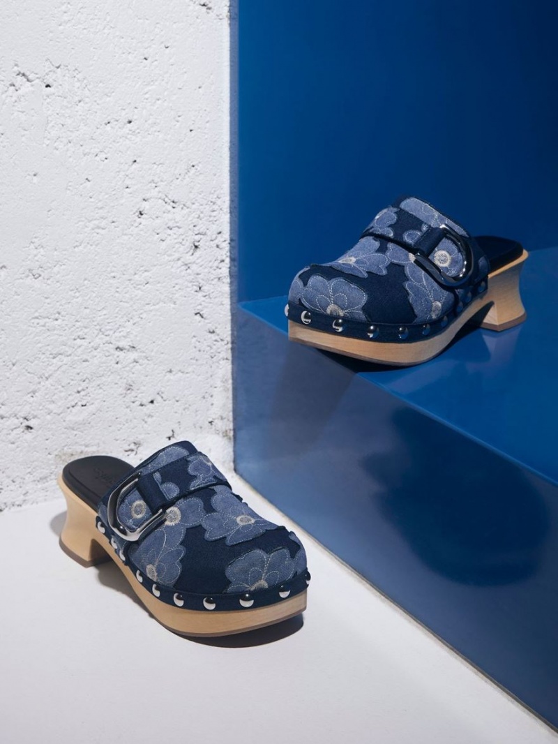 Σαμπο Charles And Keith Gabine Floral Denim Studded μπλε | 29540-DYPX