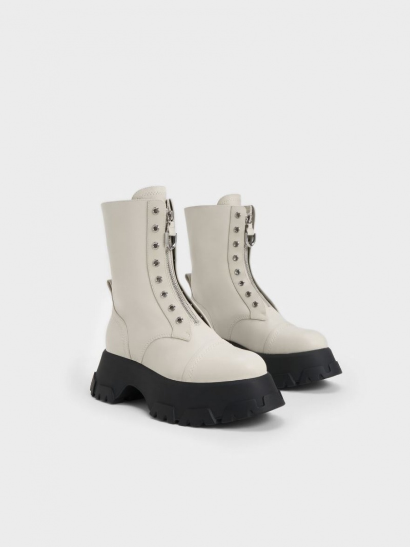 Μποτακια Charles And Keith Gabine Front Zip ασπρα | 48792-CXSA