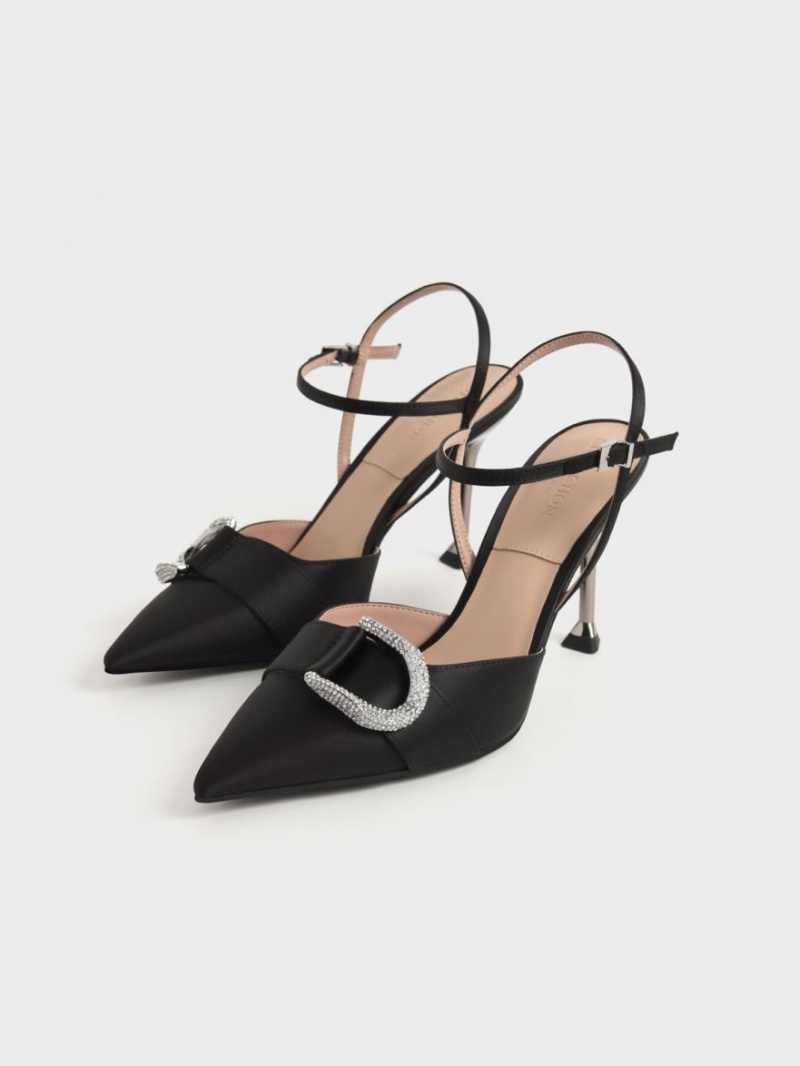 Γοβεσ Charles And Keith Gabine Gem-Embellished Back λουρακια μαυρα | 75461-QBSL