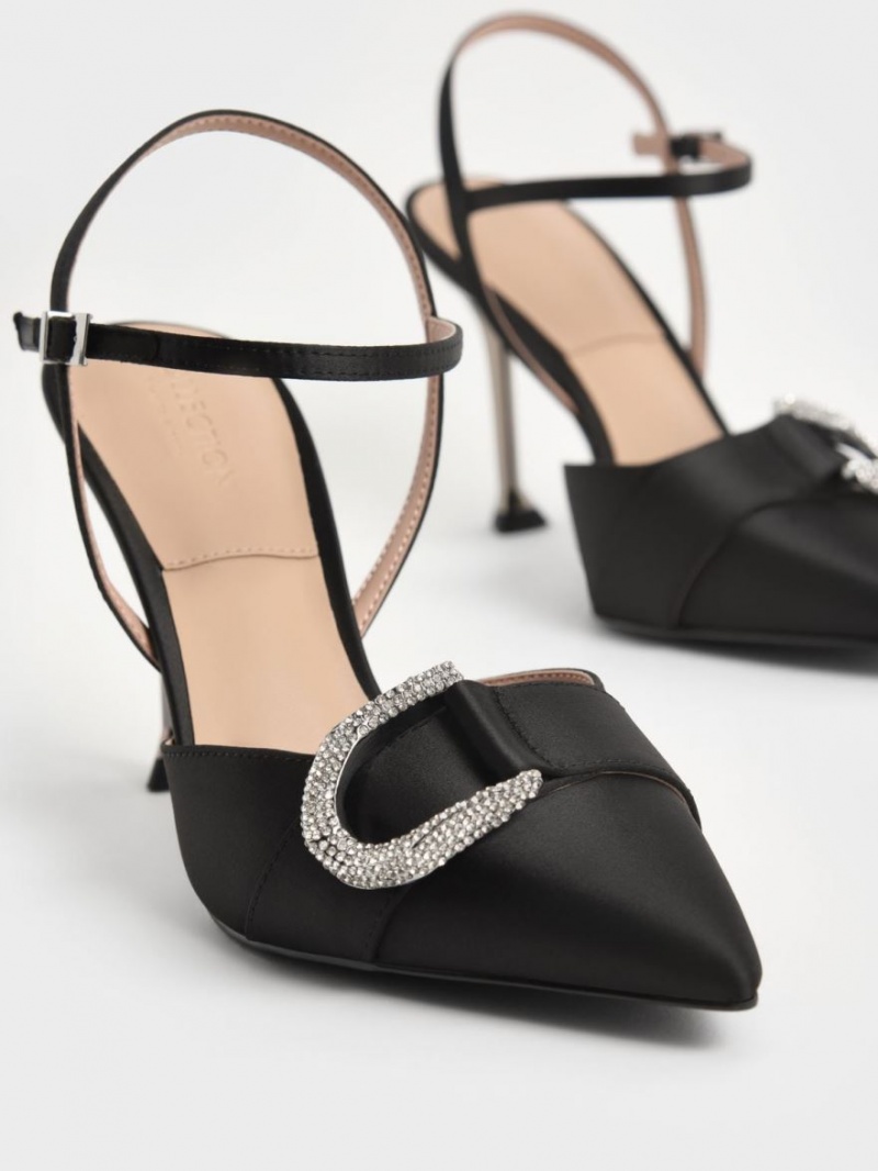 Γοβεσ Charles And Keith Gabine Gem-Embellished Back λουρακια μαυρα | 75461-QBSL