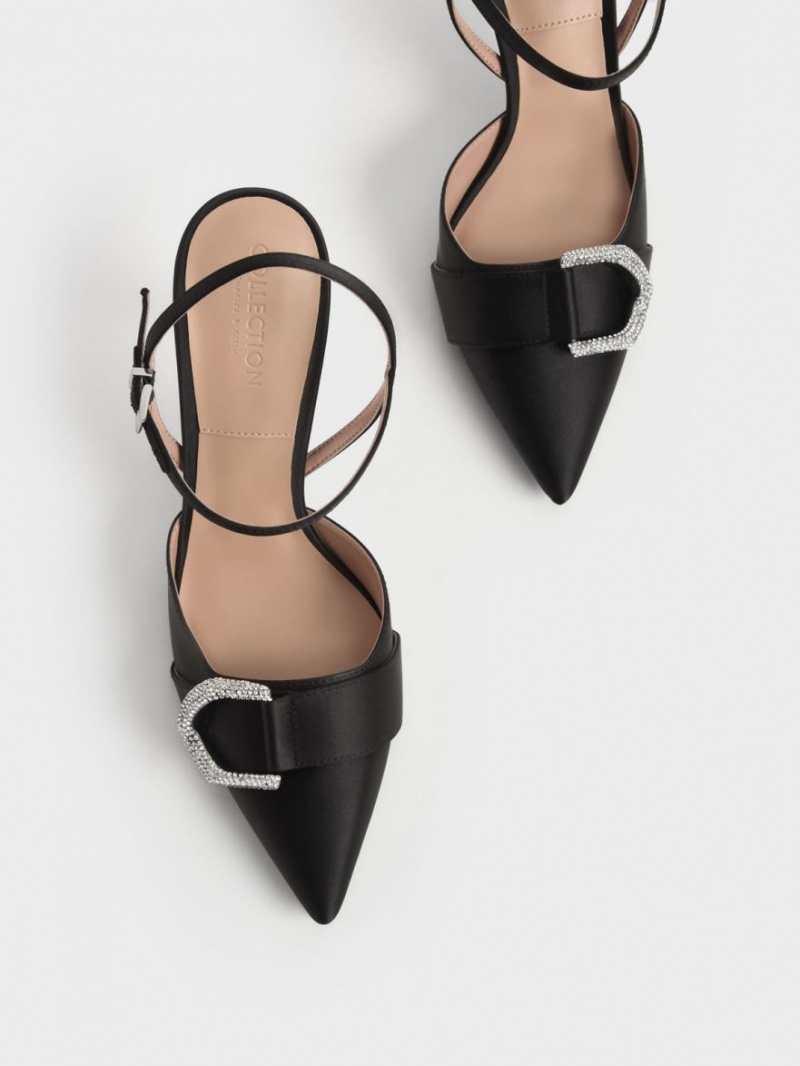 Γοβεσ Charles And Keith Gabine Gem-Embellished Back λουρακια μαυρα | 75461-QBSL