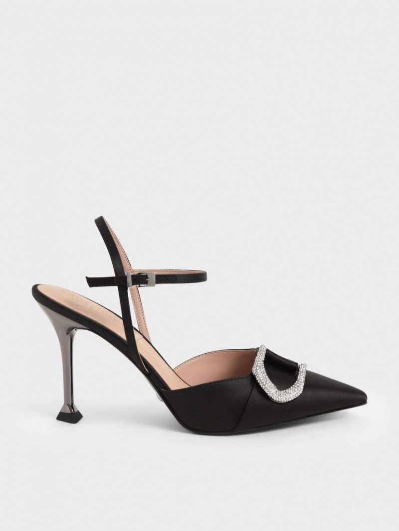 Γοβεσ Charles And Keith Gabine Gem-Embellished Back λουρακια μαυρα | 75461-QBSL