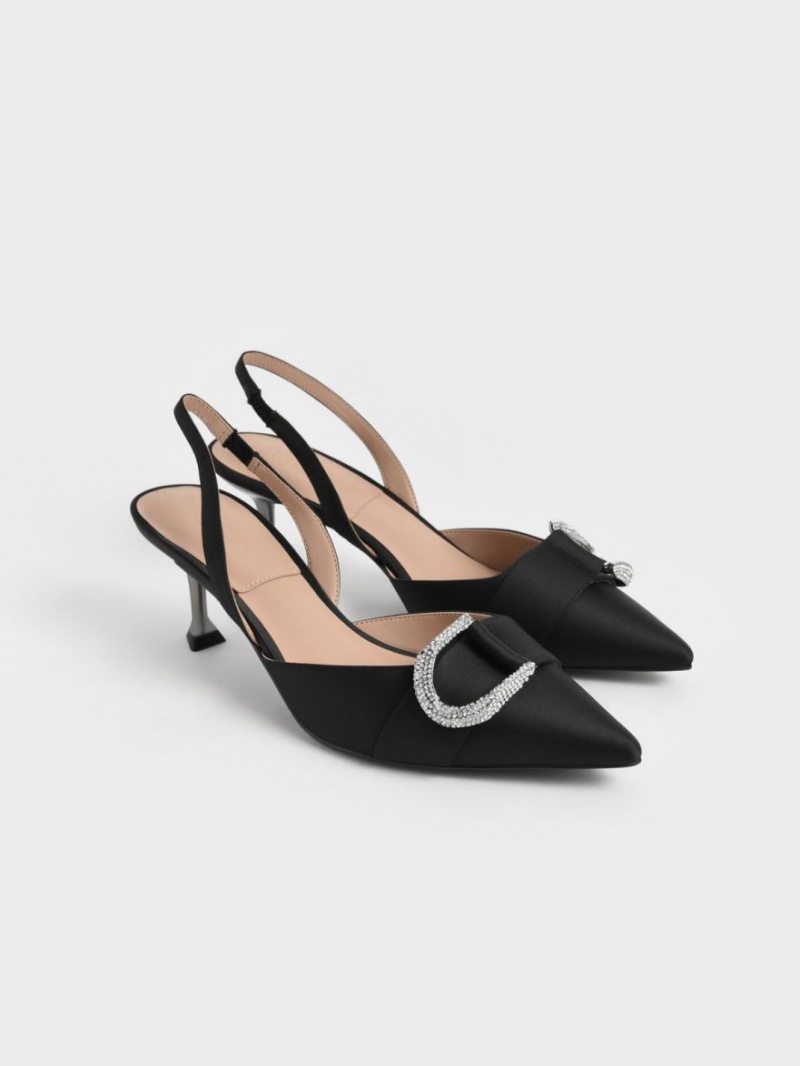 Γοβεσ Charles And Keith Gabine Gem-Embellished Slingback μαυρα | 45260-PZQM