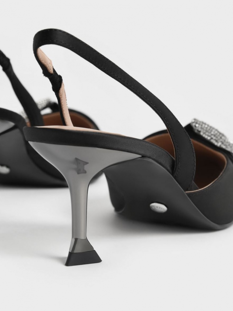 Γοβεσ Charles And Keith Gabine Gem-Embellished Slingback μαυρα | 45260-PZQM