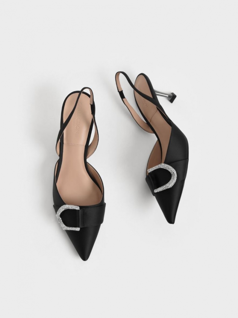 Γοβεσ Charles And Keith Gabine Gem-Embellished Slingback μαυρα | 45260-PZQM