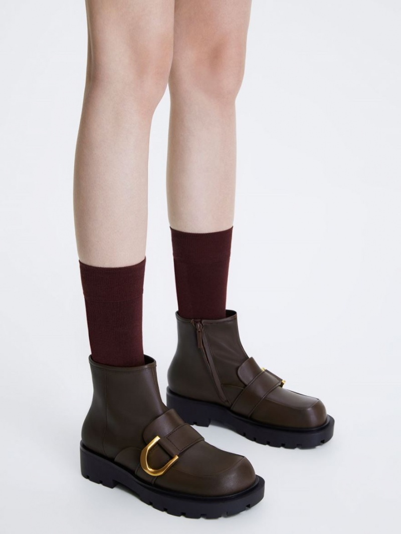 Μποτακια Charles And Keith Gabine Loafer σκούρο καφε | 27543-DUPJ